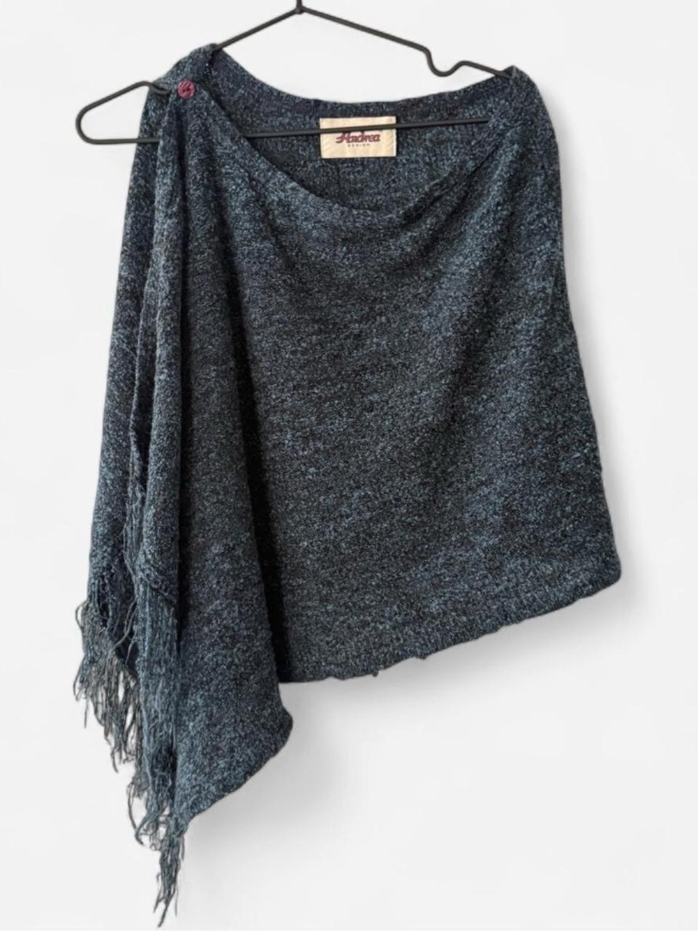 Y2K vintage Navy blue and black asymmetrical knit crotchet sweater scarf poncho